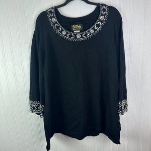 Bob Mackie Wearable Art Black Blouse Sequin‎ Detail Size 2X 100% Cotton
